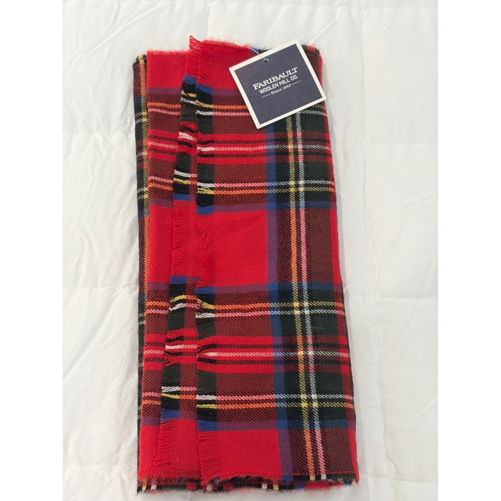 Faribault Woolen Mill Co Red Royal Stewart Scarf 100% Merino Wool Scotland NEW